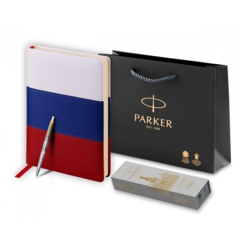 Подарочный набор:Шариковая ручка Parker Jotter Russia SE, цвет: St. Steel GT и Ежедневник недатир. триколор