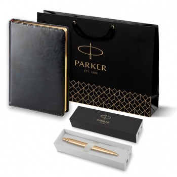 Подарочный набор Parker: Ежедневник черного цвета с золотистым срезом и шариковая ручка Parker Jotter XL YellowGold