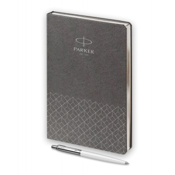 Подарочный набор: Шариковая ручка Parker Jotter K60, цвет: White и Ежедневник  недатированный, серый