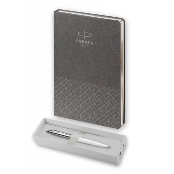Подарочный набор: Шариковая ручка Parker Jotter K60, цвет: White и Ежедневник  недатированный, серый