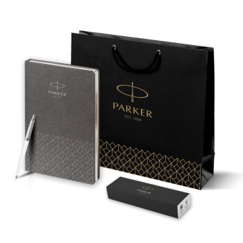 Подарочный набор: Шариковая ручка Parker Jotter K60, цвет: White и Ежедневник  недатированный, серый