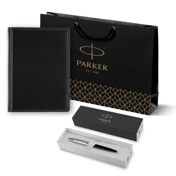 Подарочный набор: Шариковая ручка Parker Jotter Essential, Satin Black CT, стержень: Mblue, в подарочной упаковке и черный недатированный ежедневник