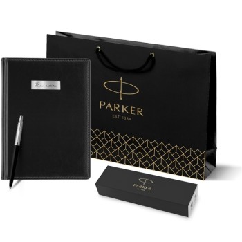 Подарочный набор: Шариковая ручка Parker Jotter Essential, Satin Black CT, стержень: Mblue, в подарочной упаковке и черный недатированный ежедневник