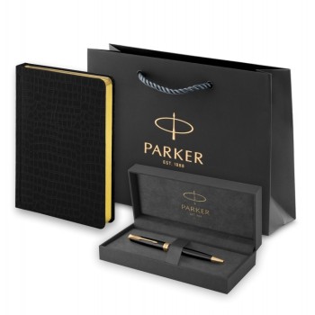 Подарочный набор Parker: шариковая ручка Parker Sonnet GT и ежедневник чёрного цвета с имитацией под кожу рептилии