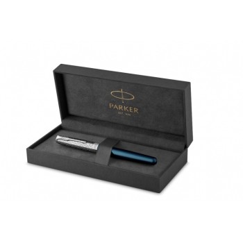 Перьевая ручка и чехол из кожи Parker Sonnet Premium Refresh BLUE CT, перо 18K, толщина F, цвет чернил black, подарочной упаковке