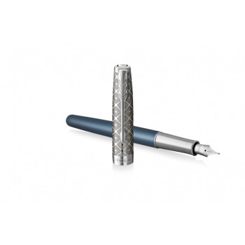 Перьевая ручка и чехол из кожи Parker Sonnet Premium Refresh BLUE CT, перо 18K, толщина F, цвет чернил black, подарочной упаковке