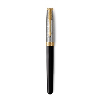 Перьевая ручка  и чехол из кожи Parker Sonnet Premium Refresh BLACK GT, перо 18K, перо: F, цвет чернил black, в подарочной упаковке