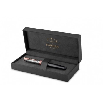 Перьевая ручка и чехол из кожи Parker Sonnet Premium  GREY GT, перо 18K, перо: F, цвет чернил black, в подарочной упаковке