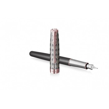 Перьевая ручка и чехол из кожи Parker Sonnet Premium  GREY GT, перо 18K, перо: F, цвет чернил black, в подарочной упаковке