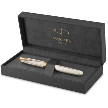 Перьевая ручка и чехол из кожи Parker Sonnet Silver Mistral GT, перо: M, цвет чернил: black, в подарочной упаковке