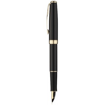 Перьевая ручка и чехол из кожи Parker Sonnet F530, цвет: LaqBlack GT, перо: F, перо: золото 18К