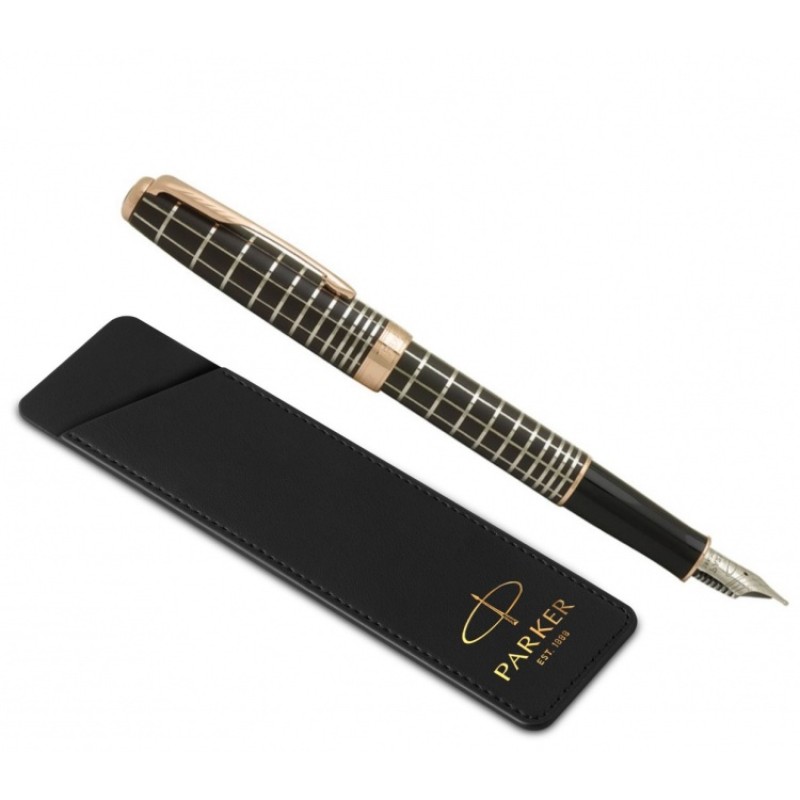 Перьевая ручка и чехол из кожи Parker Sonnet F531 PREMIUM Masculine, цвет: Brown PGT, перо: F,золото 18К