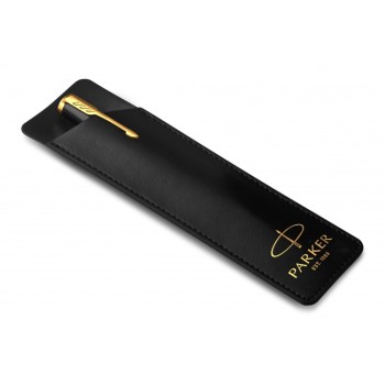 Перьевая ручка  и чехол из кожи Parker Sonnet Premium Refresh BLACK GT, перо 18K, перо: F, цвет чернил black, в подарочной упаковке