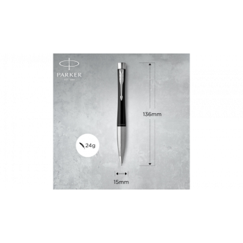 Шариковая ручка Parker Urban (матовый черный лак) Muted Black Chrome Trim, стержень: M, цвет чернил: blue/black, в подарочной упаковке.