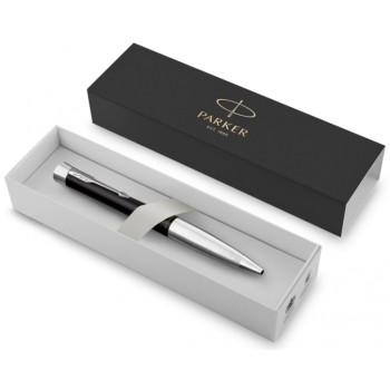 Шариковая ручка Parker Urban (матовый черный лак) Muted Black Chrome Trim, стержень: M, цвет чернил: blue/black, в подарочной упаковке.