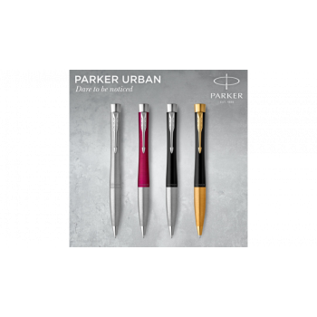 Шариковая ручка Parker Urban (матовый черный лак) Muted Black Chrome Trim, стержень: M, цвет чернил: blue/black, в подарочной упаковке.