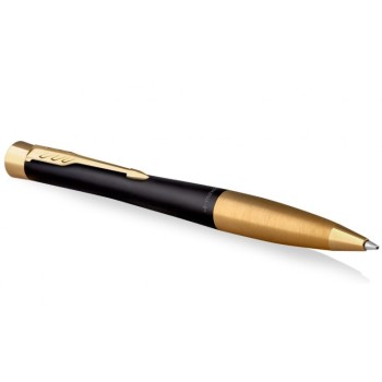 Шариковая ручка Parker Urban (матовый черный лак) Muted Black Gold Finish Trim, стержень: M, цвет чернил: blue, в подарочной упаковке.